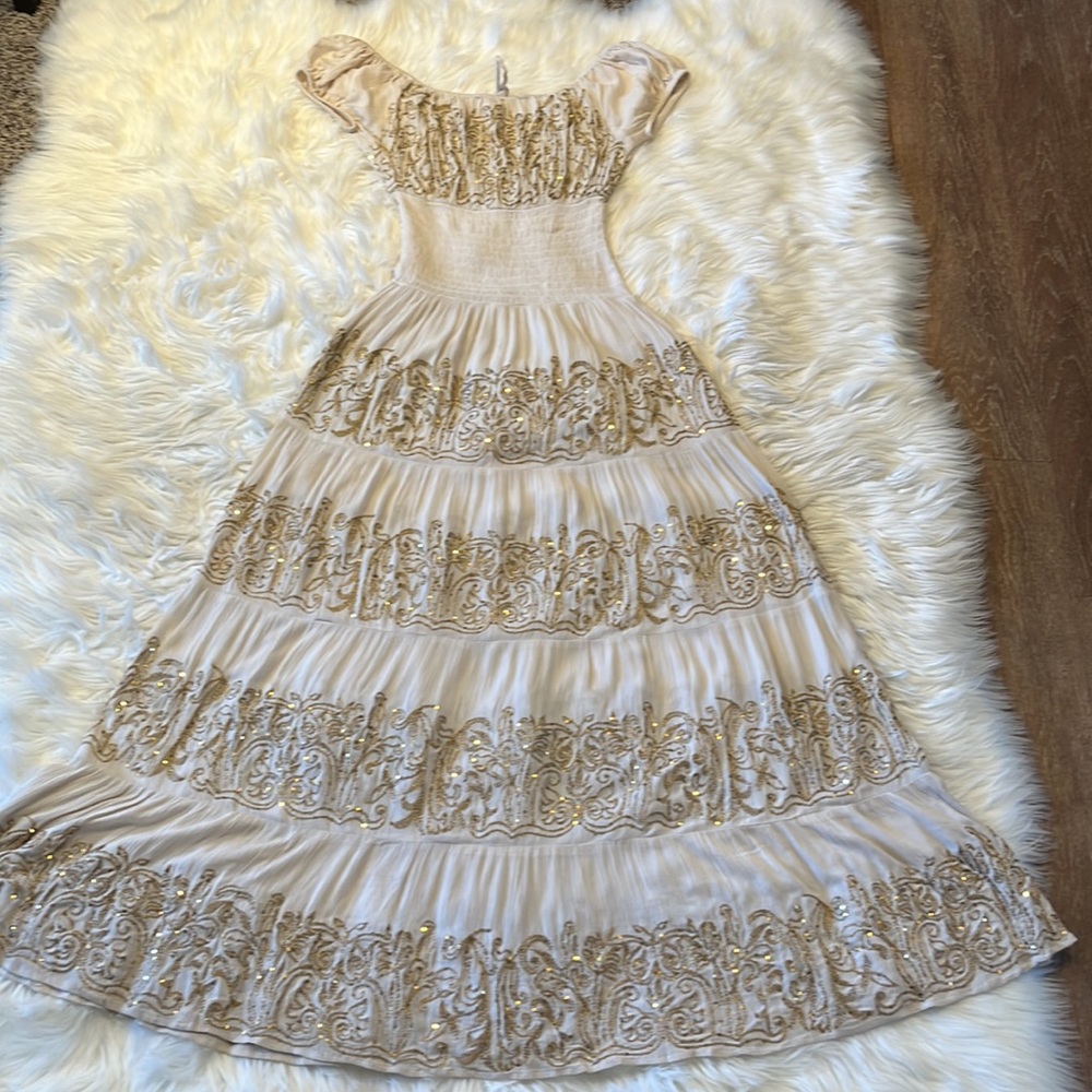 Boston Proper Bamboo Sequin Peasant Maxi Dress - Picture 9 of 15